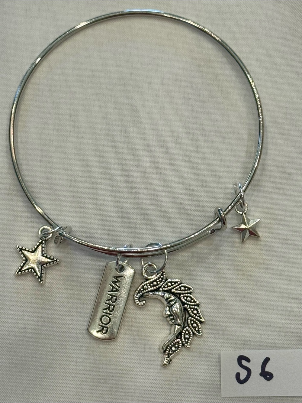 S6 Warrior Strength Moon Star Charm Bangle Bracelet - Picture 1 of 1